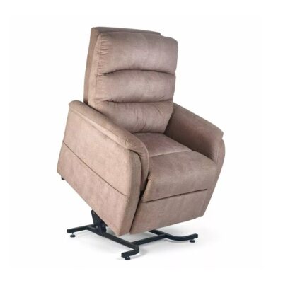 Golden Elara lift chair recliner in beige fabric in the lift position