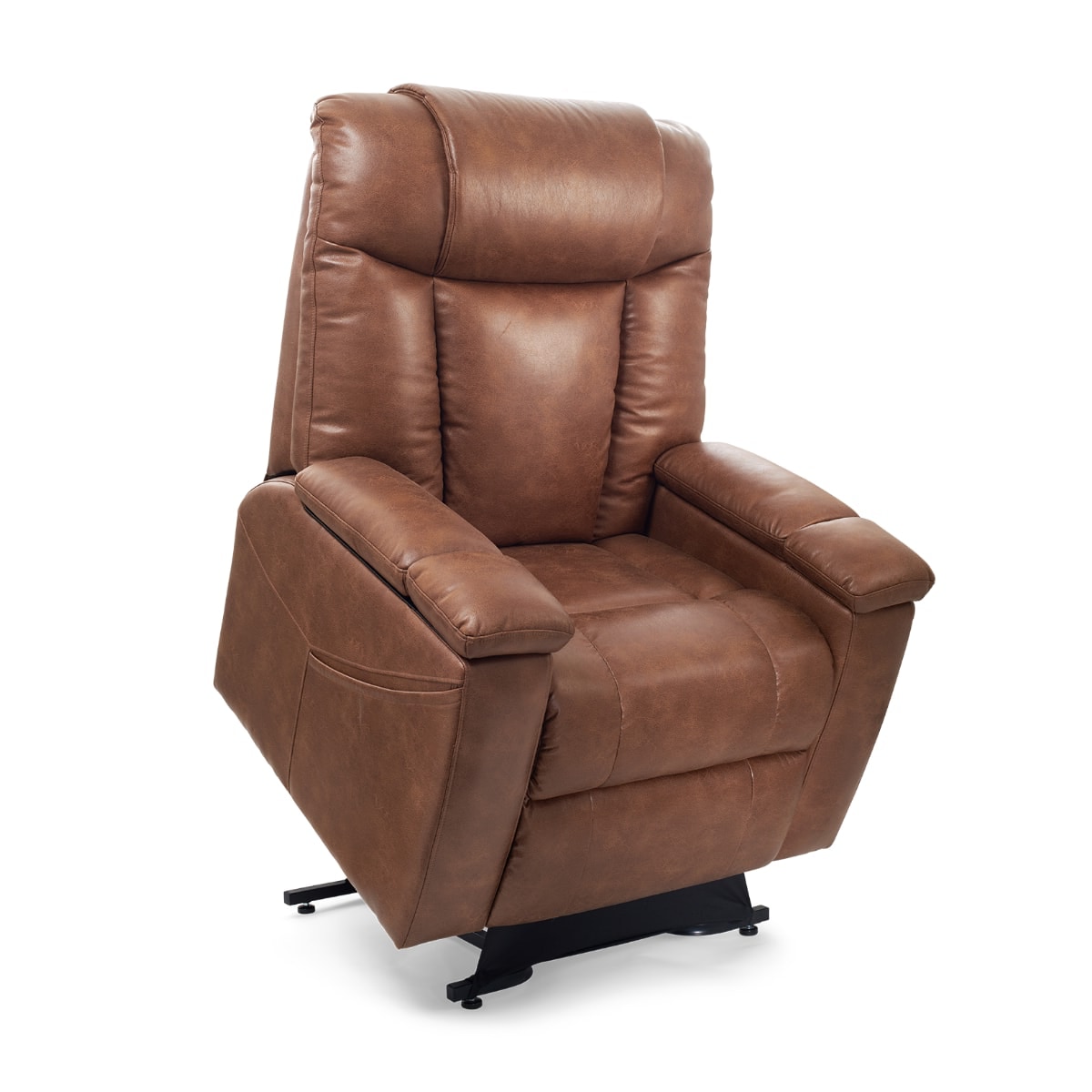 Golden Rhea lift chair recliner in brown leather in the lift position