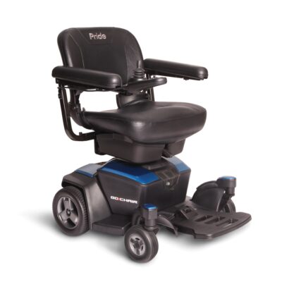 Pride Go Chair power wheelchair with blue accents