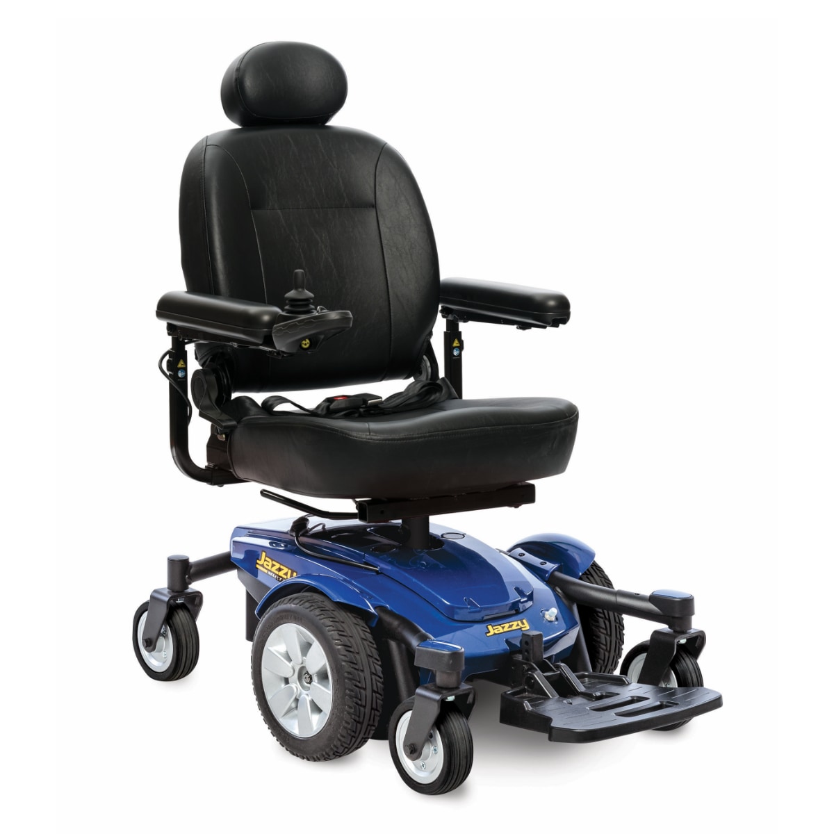 Pride Jazzy Select power wheelchair with blue accents