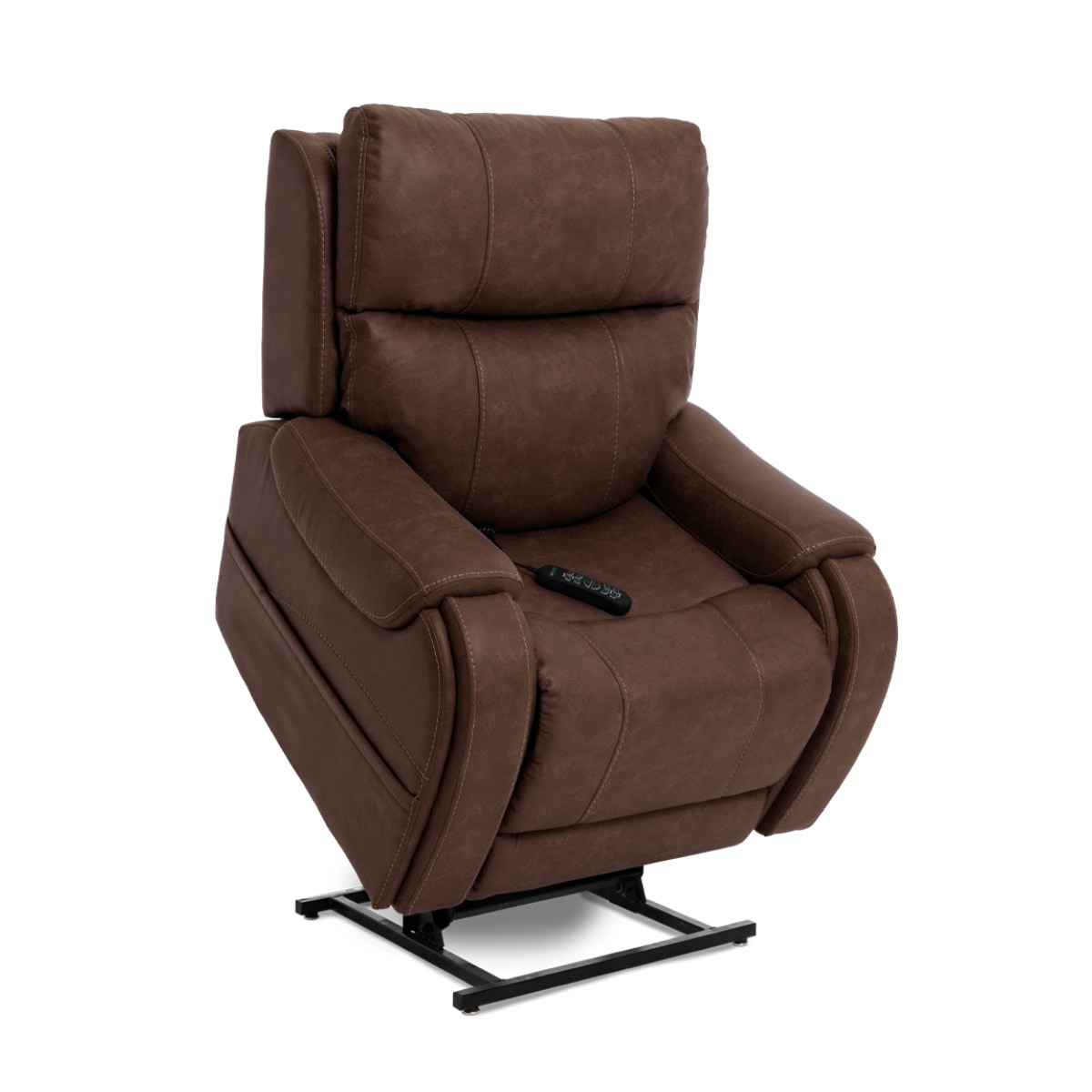 Pride Vivalift Atlas lift chair recliner in brown suede in the lift position