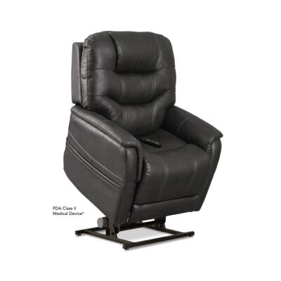 Pride Vivalift Elegance lift chair recliner in black leather in the lift position