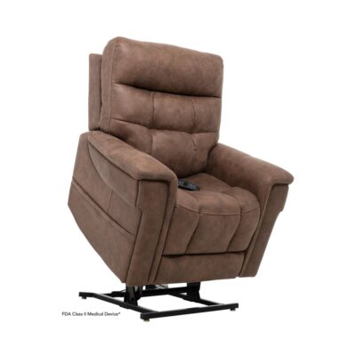 Pride Vivalift Radiance lift chair recliner in brown suede in the lift position