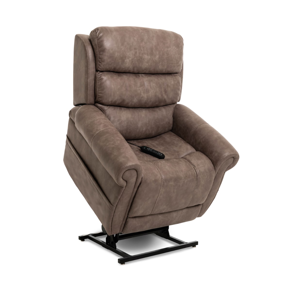 Pride Vivalift Tranquil lift chair recliner in brown leather in the lift position