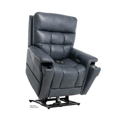 Pride Vivalift Ultra lift chair recliner in gray leather in the lift position